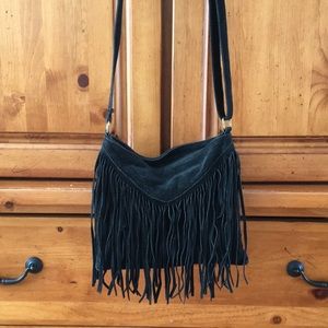 Adjustable Black Fringe Purse